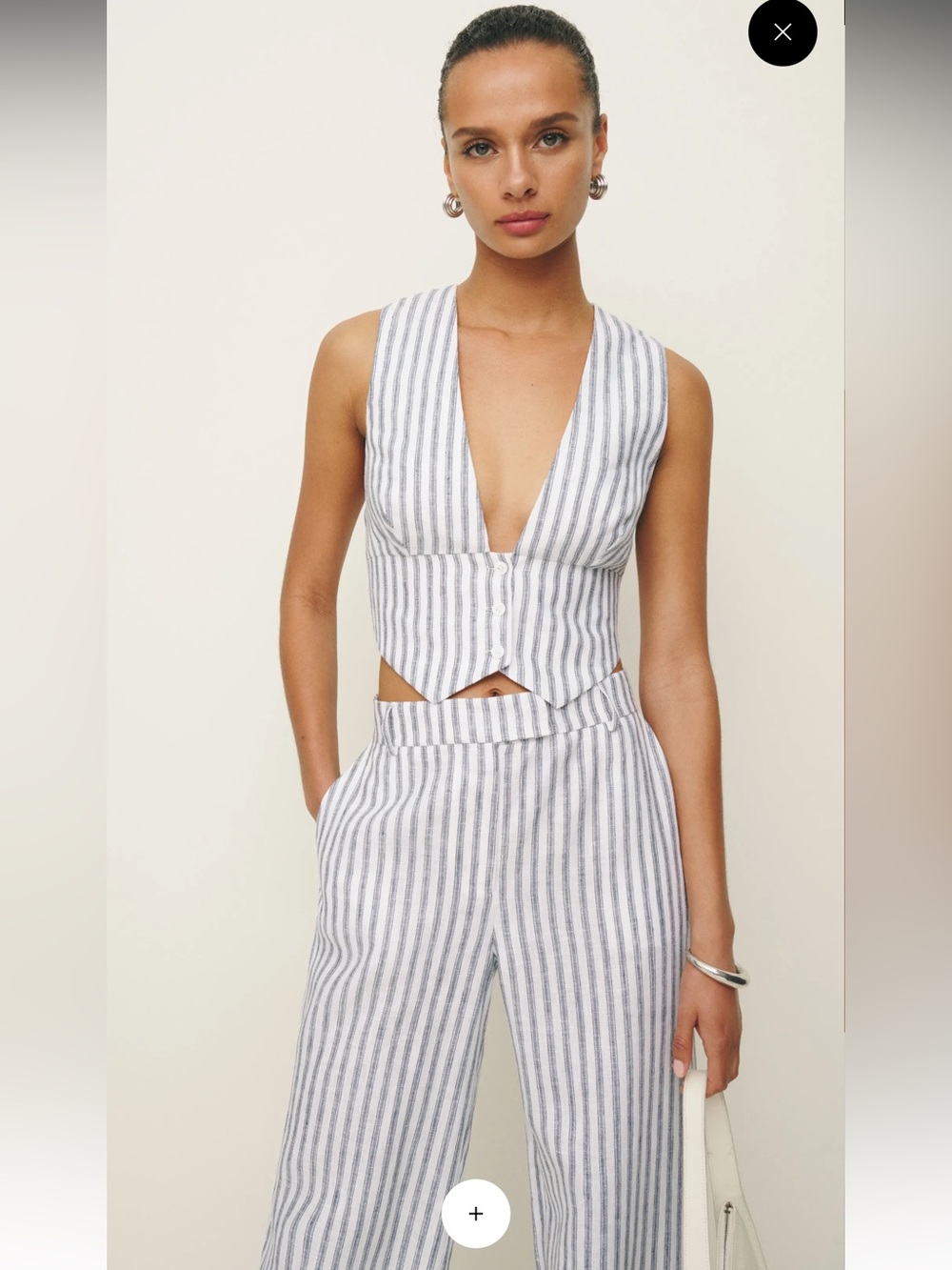 NWT Reformation Sophia Cropped Linen Vest Antibes Stripe Sz 2